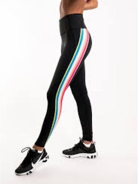 IVL High-Waist Black Leggings with Rainbow Side Stripe